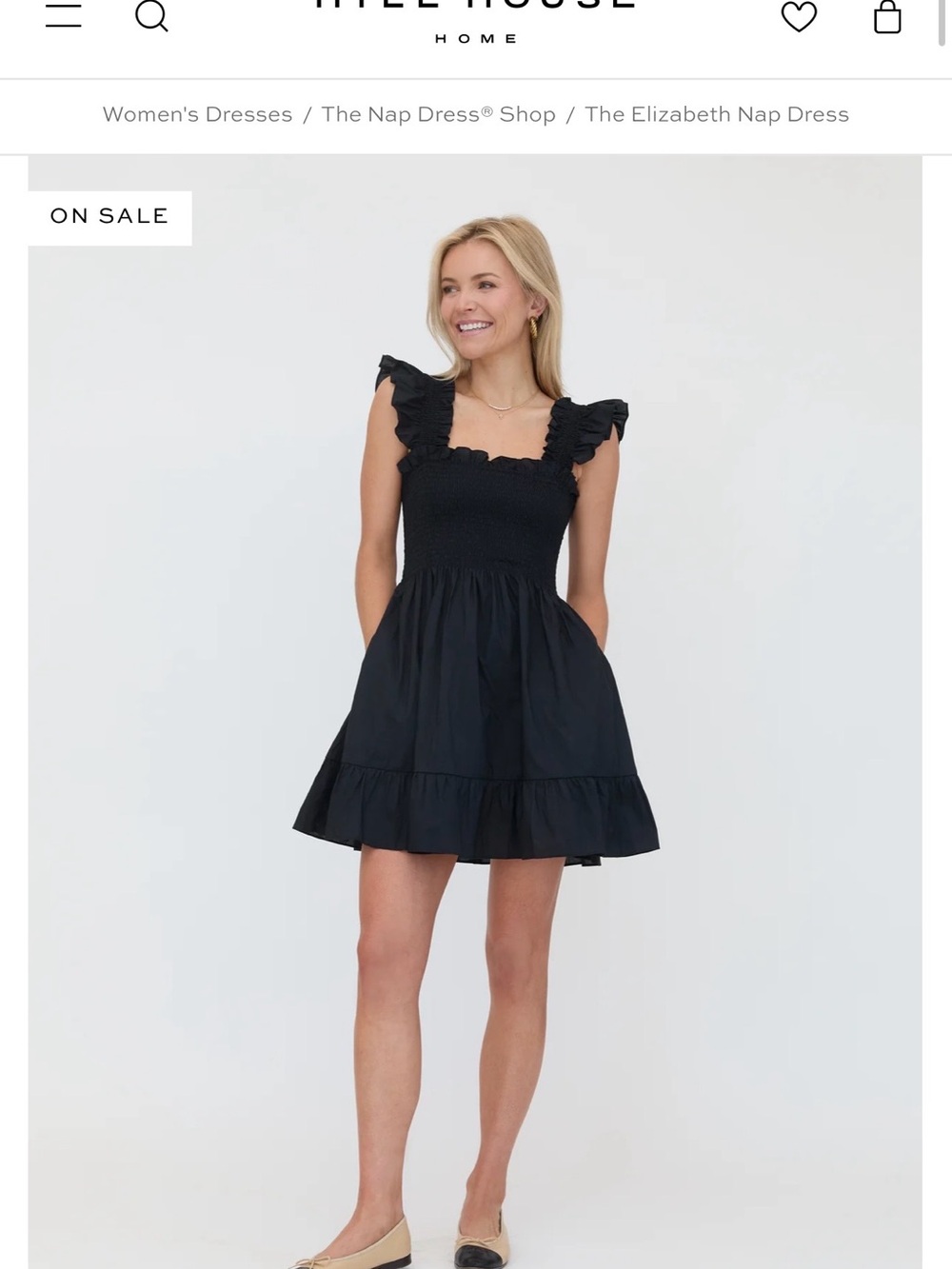 Hill House Home Elizabeth Nap Dress Black Cotton Mini Dress XXL Smocked Ruffle